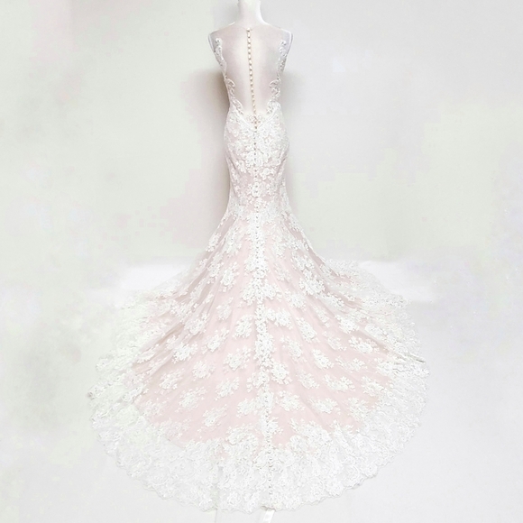 ALLURE Bridals 9363 Antique Ivory Illusion Lace Beaded Button Wedding Dress 8 - Picture 11 of 16